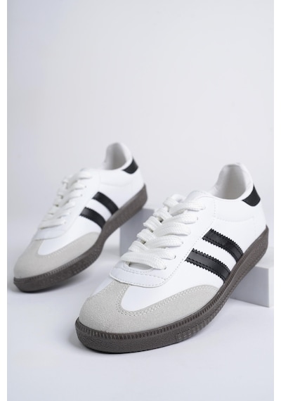 Muggo Gordon Unisex Ortopedik Günlük Garantili Bağcıklı Yürüyüş Koşu Sneaker Spor Ayakkabı Beyaz - Siyah