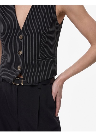 Koton Regular Fit V Yaka Düğmeli Kolsuz Yelek Siyah Çizgili 6sak20037uw