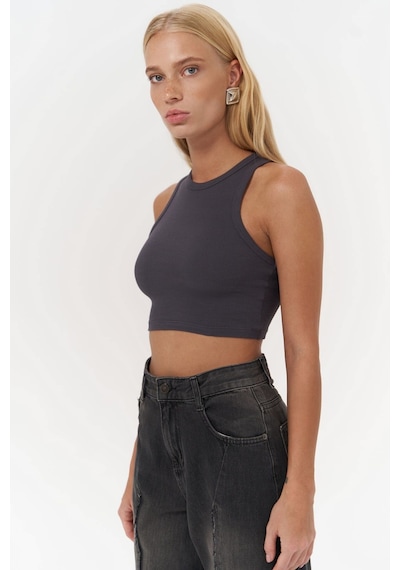 Mai Collection Mai Studios Co. 3149 - Fleur Fitilli Halter Yaka Antrasit Crop Antrasit