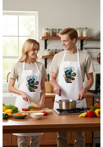 Erkek Unisex Mutfak Önlüğü Aç Kal Yemek Mizahı Baskılı Dtf Dijita Beyaz