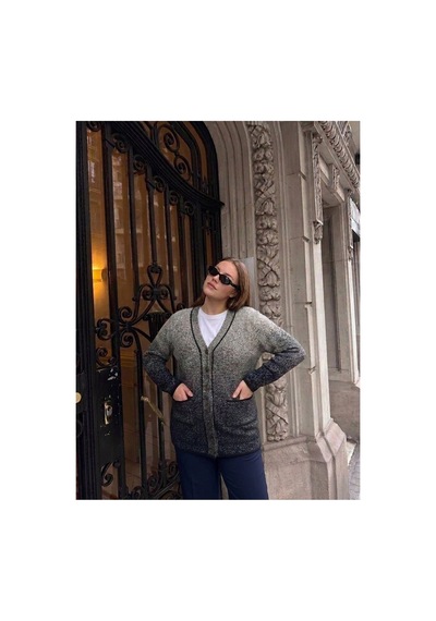 Onno Style Women Klasik Karyağdı Desen Düğmeli Ceket Lacivert