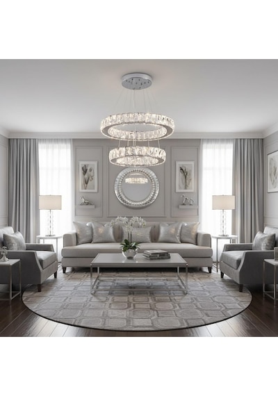 Kristal 2 Katlı Uzaktan Kumandalı 20-30 Cm Avize Krom