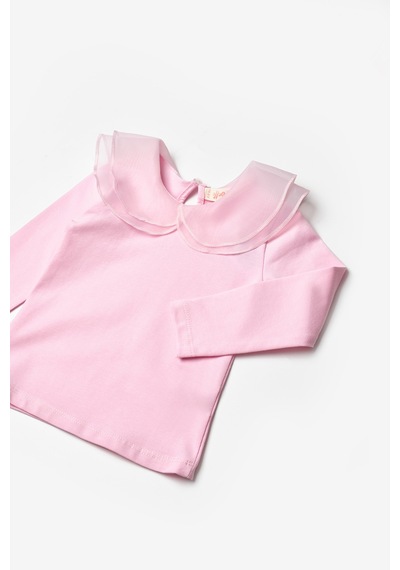 Le Mabelle Pembe Organze Yakalı Uzun Kollu Kız Çocuk Tişört Pembe