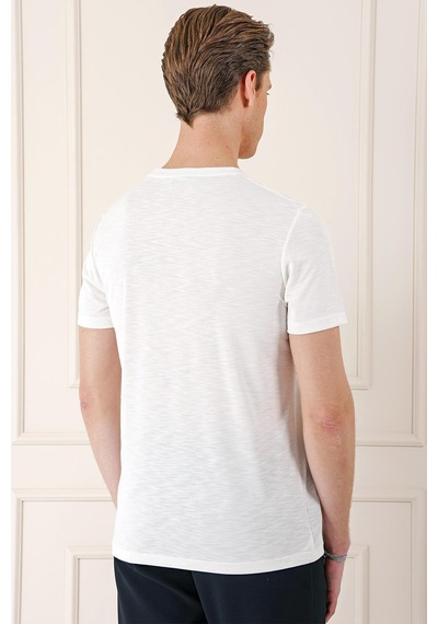 Efor Slim Fit Bisiklet Yaka Doku Desenli Pamuklu Ekru Tişört Ts 881 Ekru