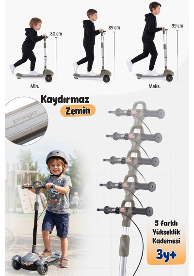 Prego Veyron Bluetoothlu Müzikli Işıklı Çocuk Scooter Katlanabilir - Yükseklik Ayarlı Yeşil