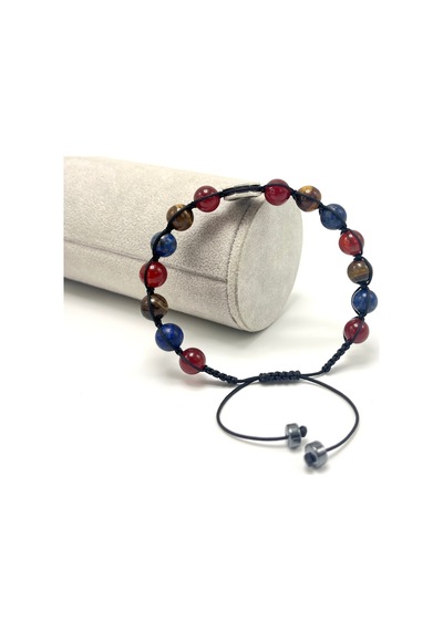 Sertifikalı Zirkon Aparatlı Akik - Kaplan Gözü - Lapis - 8mm Doğal Taş Bileklik Ayarlanabilir Ölçü Çok Renkli