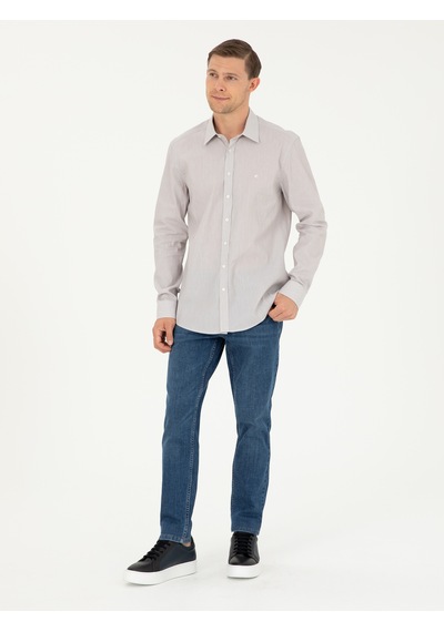 Cacharel Kahverengi Slim Fit Pamuklu Çizgili Gömlek