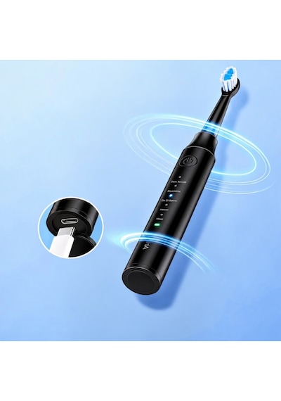 Amf13 Siyah Şarjlı Elektrikli Diş Fırçası 5 Modlu Ipx7 Su Geçirmez 4 Yedek Başlıklı Set