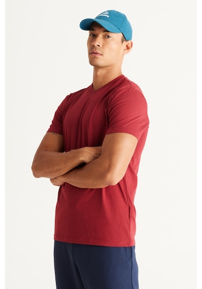 Ac&Co / Altınyıldız Classics Slim Fit Dar Kesim V Yaka Pamuklu Erkek Tişört Bordo