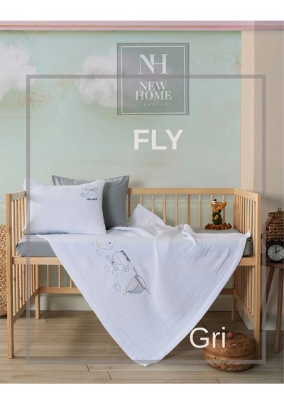 New Home Müslin Bebek Nevresim Takımı 4 Parça Fly - Gri