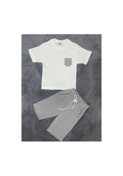 Erdem Kıds Erkek Çocuk Basic T-shirt Şort Çizgili Kaprili Yazlık 2'li Takım Siyah Siyah