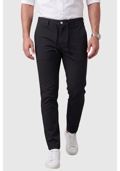 Deepsea Erkek Siyah Slim Fit İpli Kumaş Pantolon Dar Kesim Esnek Smart Casual 2601100