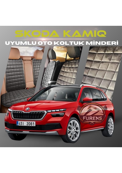 Skoda Kamiq Antrasit Tay Tüyü Cepli & Terletmez Sırtlı Oto Koltuk Minder Seti - Koruma Kılıfı  Ön & Arka Set