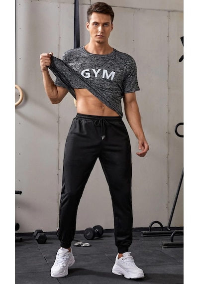 Ghassy Co. Erkek Dar Paça Running Hafif Koşucu Fitness Gym Athletic Dalgıç Kumaş Spor Eşofman Altı 001 Siyah