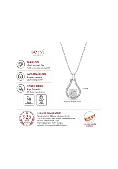 Servi 925 Ayar Gümüş Damla Mozanit Kolye-28