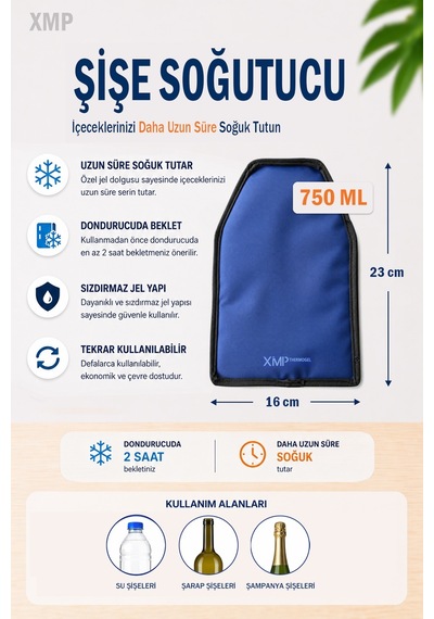 Şarap Şampanya Soğutucu Jel, Termal Şişe Soğutucu, 750 Ml