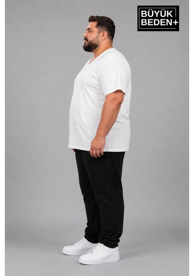 Superlife Süperlife Büyük Beden Erkek V Yaka Pamuklu Basic Tişört Lacivert 3xl-6xl Spr26bts509 Beyaz