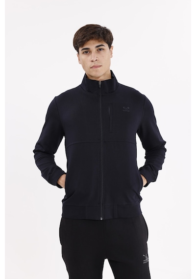 Rowinger Üç Cepli Yaka Detaylı Fermuarlı Rahat Kesim Ribana Manşetli Mevsimlik Sweatshirt Blue
