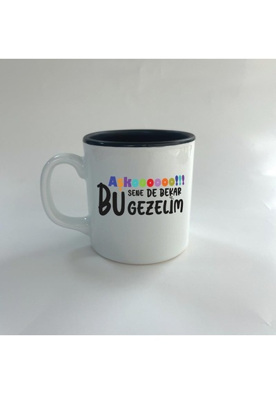 Mor Mürekkep Aşkoooooo Baskılı Siyah Multi Kupa