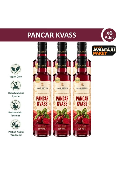 Bala Hatun Pancar Kvass 6 x 500 ML - Kefir Altı Suyu İle Mayalama - Doğal Fermente 6'lı Cam Şişe