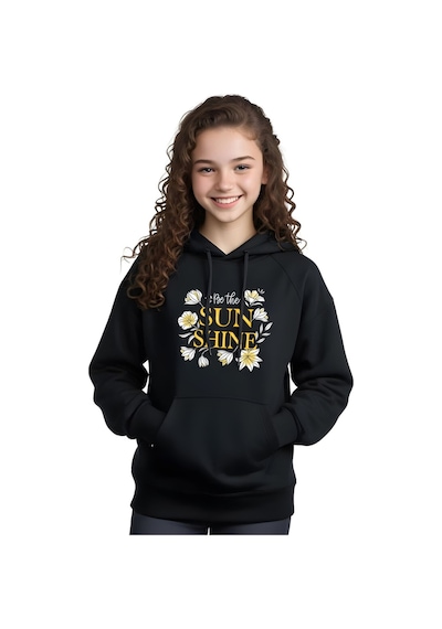 Fyk Kids Kanguru Cepli Kız Çocuk Üst-baskılı Sweatshirt Siyah