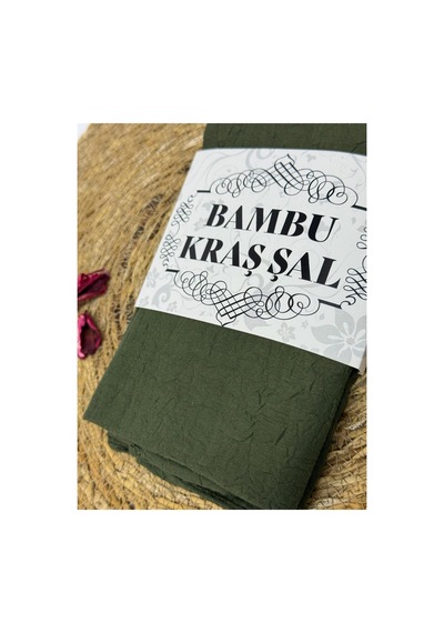 Flora Tekstil Bambu Kraş Şal Modeli - Ütü Gerektirmeyen Haki