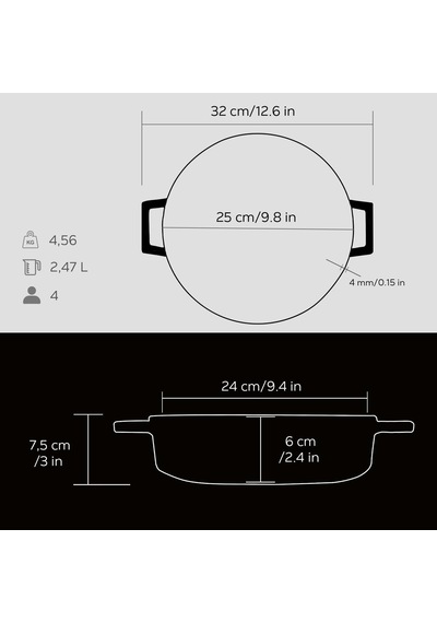 Döküm Çok Amaçli Yayvan Tencere Çap Ø 24 Cm - Trendy Siyah Belirtilmemiş