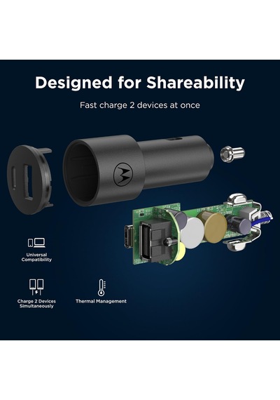 Tr Turbopower Share Araç Şarj Cihazı Solo- 45w Çift Bağlantı Noktalı Usb-a, Moto G Power İçin Usb-c Çıkışı,