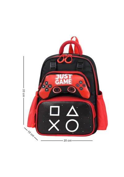 Game Over Just Game Baskılı Lüx Anaokulu Çanta Ve Kalemlik Seti Kırmızı