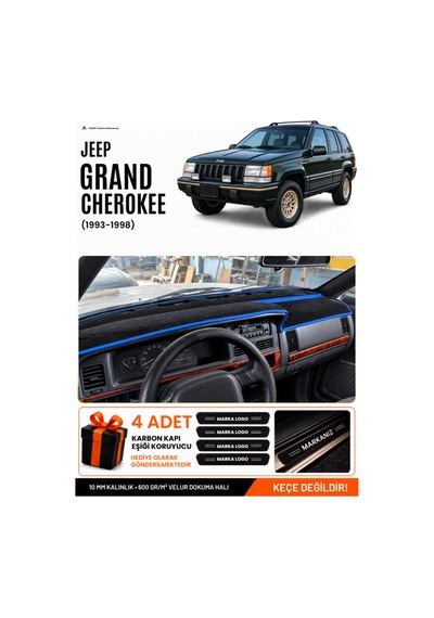 Jeep Grand Cherokee 1993-1998 Uyumlu Torpido Örtüsü, Torpido Kılıfı - Siyah-mavi - Ebz-trp-0222
