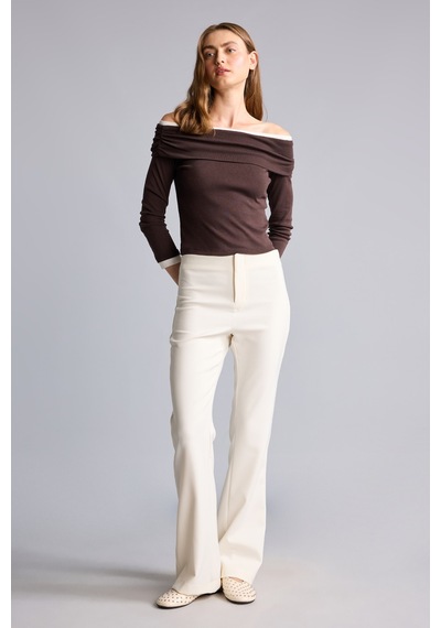 Defacto Slim Fit Omzu Açık Katlamalı Ribana Uzun Kollu Basic Tişört I2213ax26aubn340 Kahve-bn340