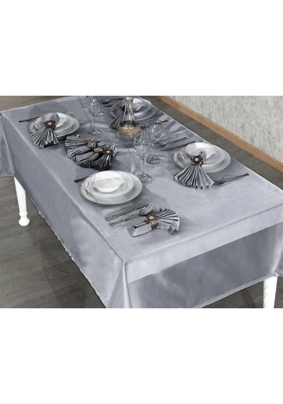 Kristal Monoray Kumaş Bej Sofra Takımı 8 Kişilik 160x220 Cm 17prç. - 728 Gri