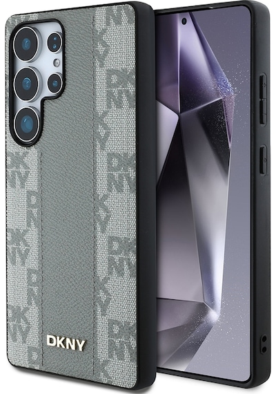Galaxy Uyumlu S25 Ultra Kılıf Dkny Lisanslı M-safe Şarj Özellikli 3d Yazılı Checkered Pattern Kapak Bej