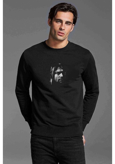 Kurt Cobain Metal Rock Music Baskılı Siyah Erkek Sweatshirt (528825763)