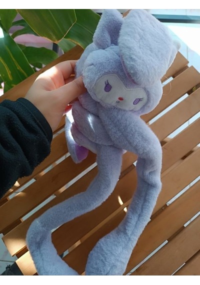 Kulakları Hareket Eden Sesli Peluş Kuromi Peluş Kulaklık Taç Mor