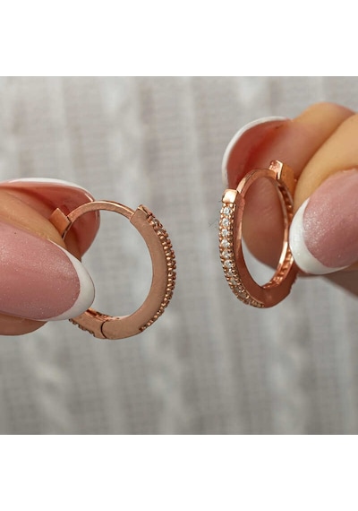 Gümüş Zirkon Taşlı Rose Oval Küpe Gümüş