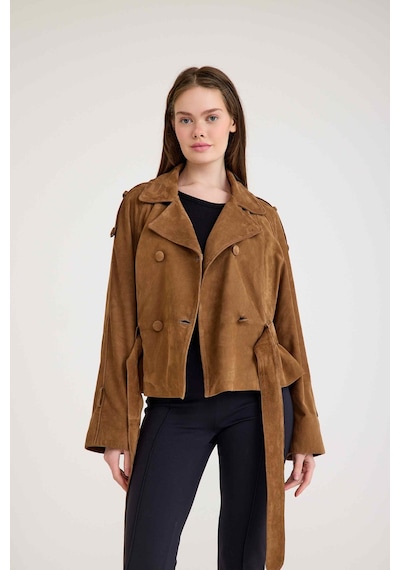 Oversize Bayan Süet Deri Ceket Vb-2 Bk-2791 - 24027 Kahverengi