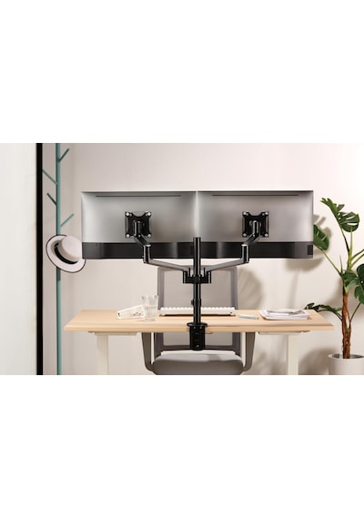 Çift Kol Monitör Tutucu 17" - 32" Ekranlar İçin, 8kg Taşıma Kapasiteli, Vesa Uyumlu, Eğilebilir Altın