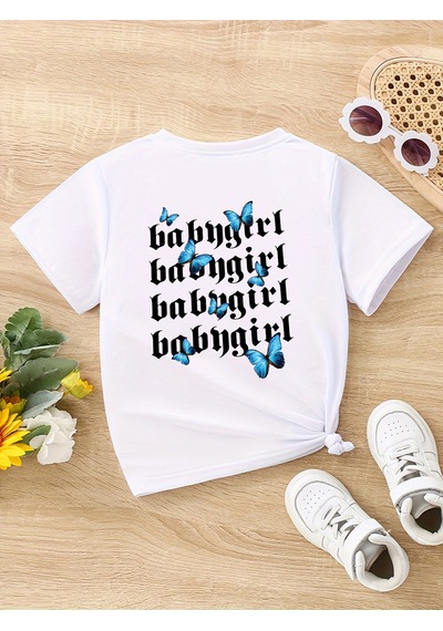 Uyguntarz Çocuk Babygirl Baskılı Pamuklu Tshirt Beyaz