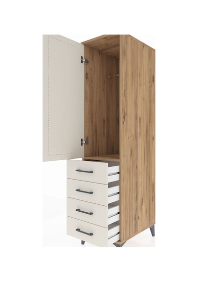 Kronos Dolap Tek Raflı 4 Çekmeceli Tek Askılı 44x59x182 Çam-a... Çam