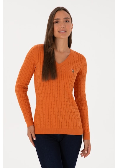 U.S. Polo Assn. Kadın Bakır V Yaka Basic Kazak 50307700-VR182