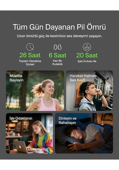 Soundform Anywhere Kablosuz Kulak İçi Kulaklık, Hafif, Uzun Süreli Konfor Sunan Bluetooth Kulaklıklar, İphone, İpad, Tablet, Dizüstü Bilgisayar, Bisiklet, Koşu İçin Ipx4 Suya Dayanıklı, Siyah