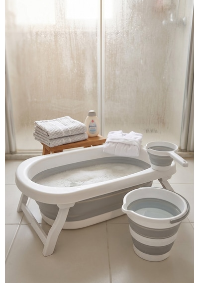 Katlanır Bebek Yıkama Seti 30 Lt Küvet 12 Lt Kova 1 Lt Maşrapa Taşınabilir Bebek Banyo Küveti