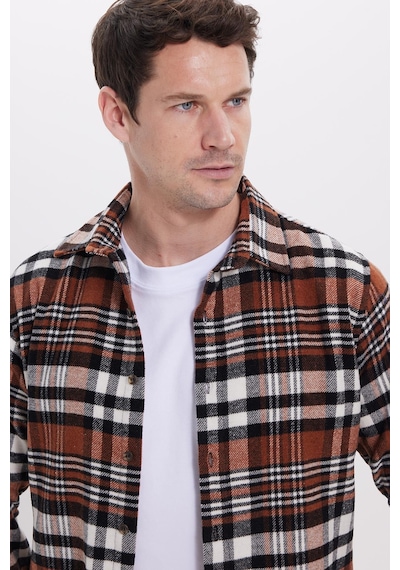 Tudors Erkek Slim Fit Dar Kesim Kareli Kışlık Oduncu Gömlek-42200 Kahverengi