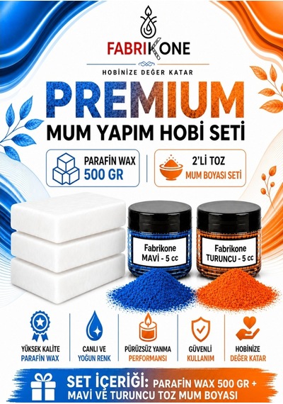 Premium Mum Yapım Hobi Seti - Parafin Wax 500 Gr - 2'li Toz Mum Boyası Seti - Mavi, Turuncu Bkfabpw5002mt Karışık
