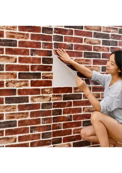 4 Adet 70cmx70cm Kendinden Yapışkanlı Kırmızı Taş Duvar Paneli Kağıdı Sticker Ofis Salon Otel Nw149 Kırmızı