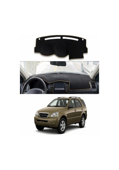 Kia - Sorento 2002-2009 Uyumlu Torpido Koruma Kılıfı - Taba Şeritli