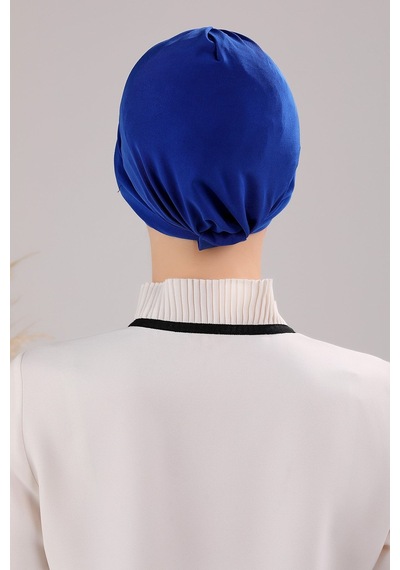 Melodi Scarf Kadın Üç Bantlı Çapraz Hazır Türban Dış Bone Saks Mavisi Saks Mavisi