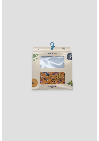 Defne Baby Erkek Çocuk Desenli Premium Pamuklu Penye 2'li Atlet Takımı Çok Renkli