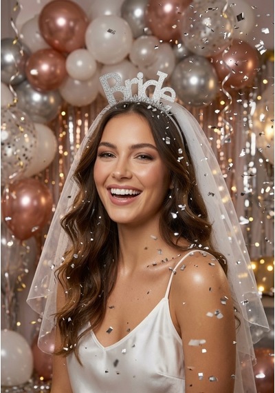 Taç Eva Bride Yazılı Gümüş Simli Gelin Tacı Bekarlığa Veda Kına Gecesi Aksesuarı